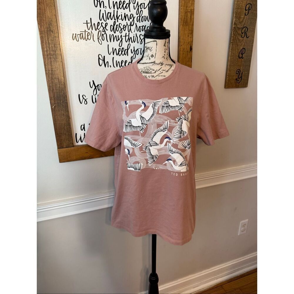 Ted Baker Unisex Stoward Bird Print Crew Neck Short Sleeve Tee Dusty Rose Sz 5